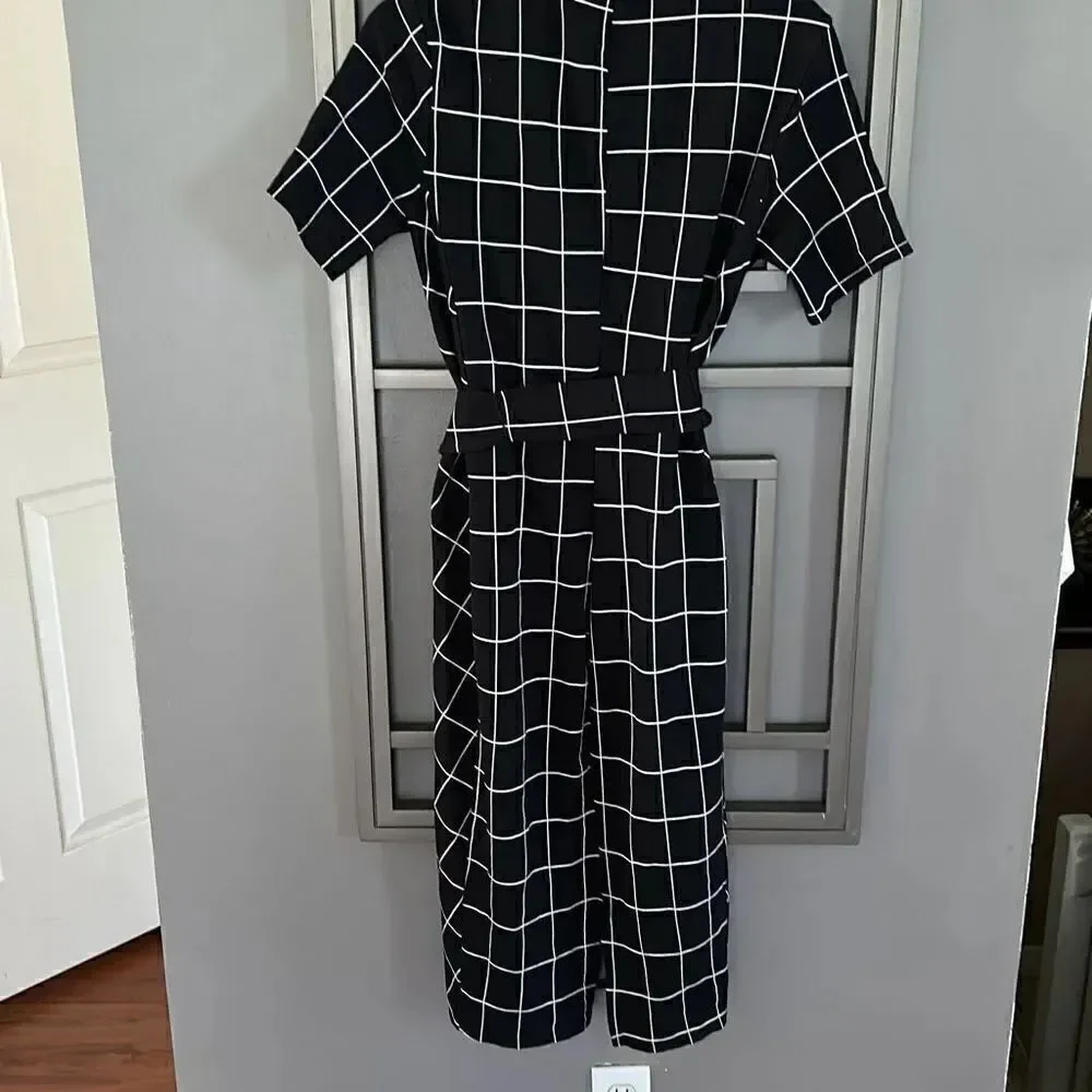 Zara black and white classy Check fitted stretch dress knit mock turtleneck ￼si